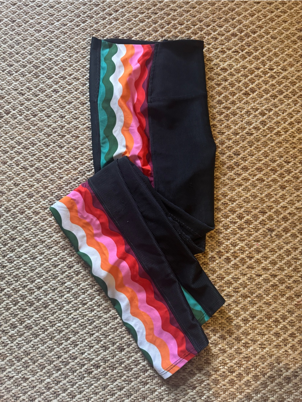 Beach Riot Black Leggings with Rainbow Wave Side Stripe